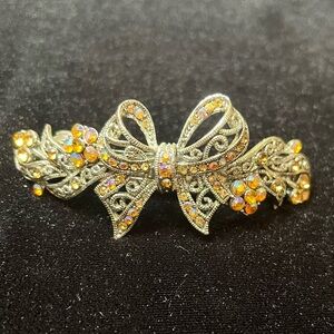 Bridal Hair Clip, silver & rhinestone intricate design & iridescent sparkle.